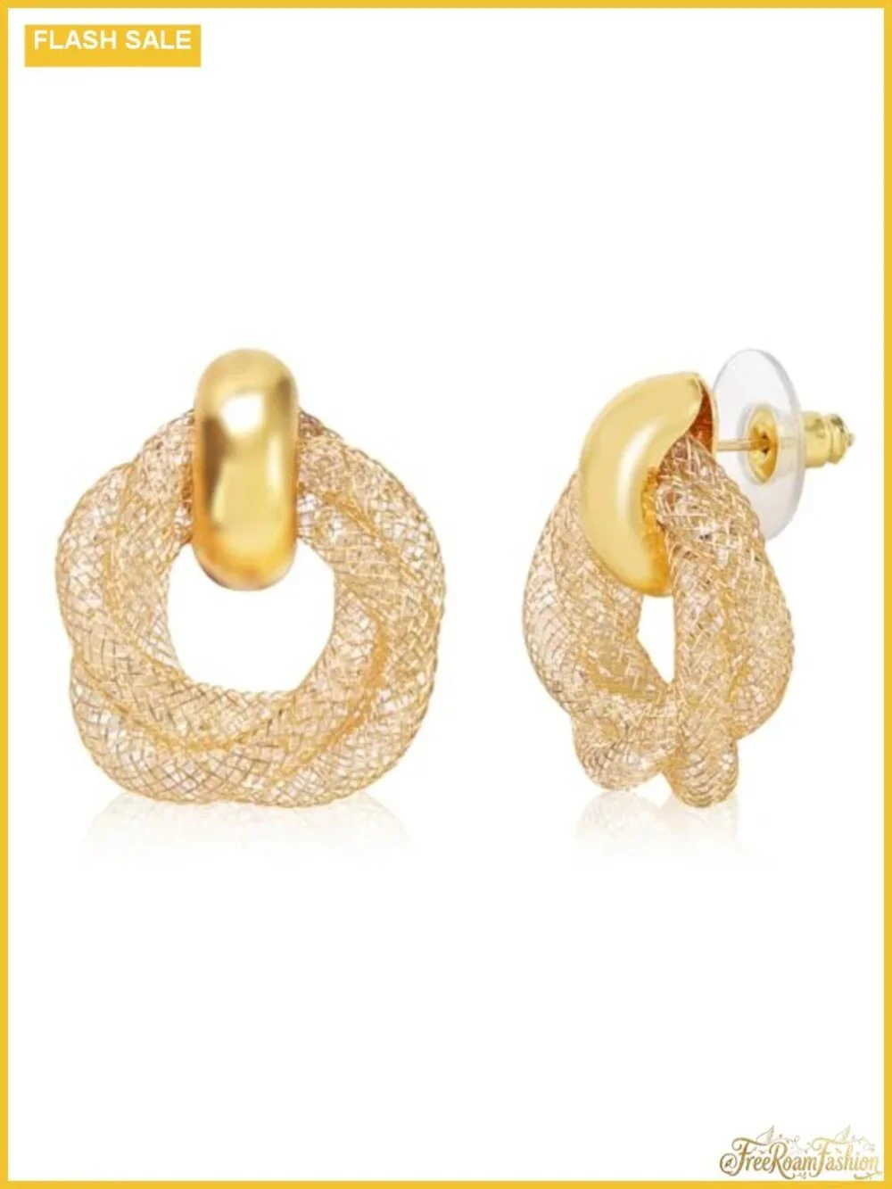 14K Gold Plated Twisted Hoop Earrings for Women, Small Lightweight CZ Mesh